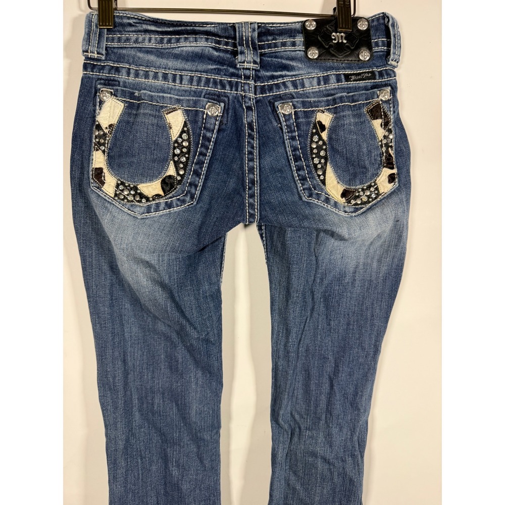 Miss Me JW6131B Bootcut Jeans 27 Cow Print Horseshoe Rhinestone Medium Wash